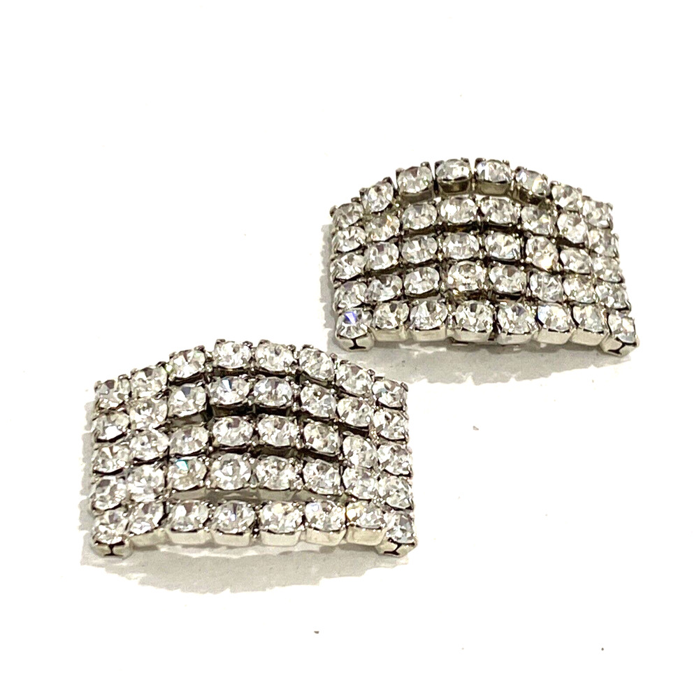 Vintage Bluette Shoe Clips clear white rhinestones on silvertone Made in France